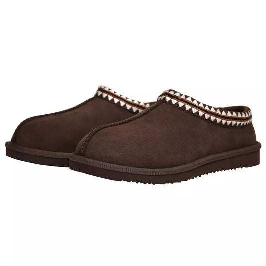 Kirkland Unisex Men Women Suede Sheepskin Slip-on Shearling Slippers Embroidered Shoes