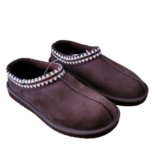 Kirkland Unisex Men Women Suede Sheepskin Slip-on Shearling Slippers Embroidered Shoes