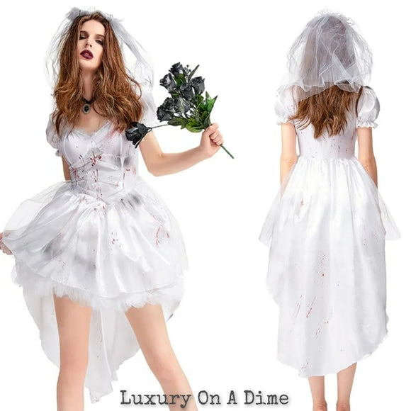 Vampire ZOMBIE Bloody Bride Cosplay Sexy Woman's Adult Halloween Costume Spooky