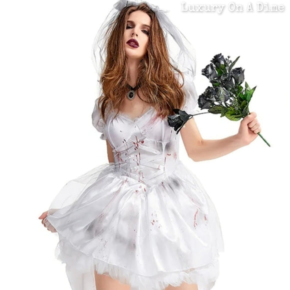 Vampire ZOMBIE Bloody Bride Cosplay Sexy Woman's Adult Halloween Costume Spooky