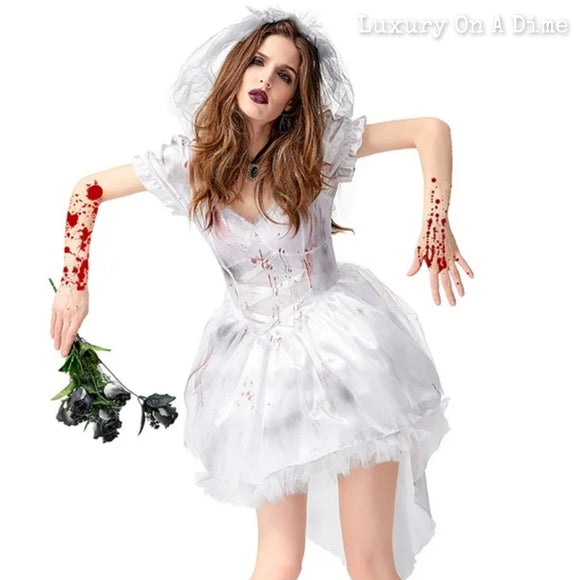 Vampire ZOMBIE Bloody Bride Cosplay Sexy Woman's Adult Halloween Costume Spooky