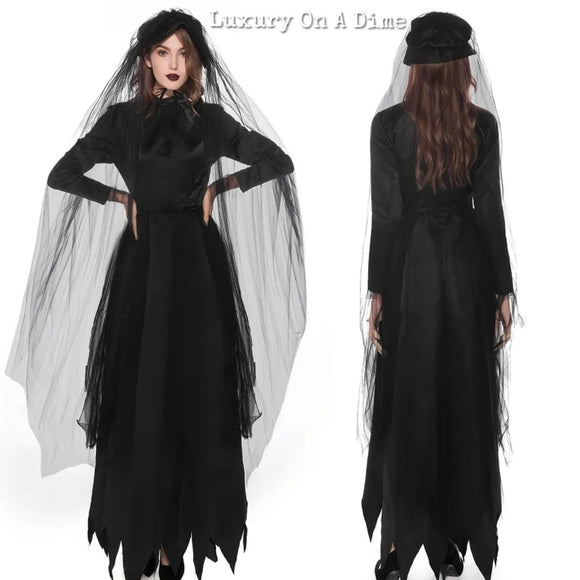 Ghost Vampire Bride Cosplay 2-piece Outfit Adult Halloween Costume Fantasy