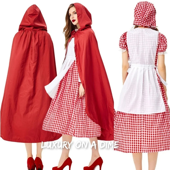 LITTLE RED RIDING HOOD Cosplay Modest Adult Halloween Costume 4-piece set