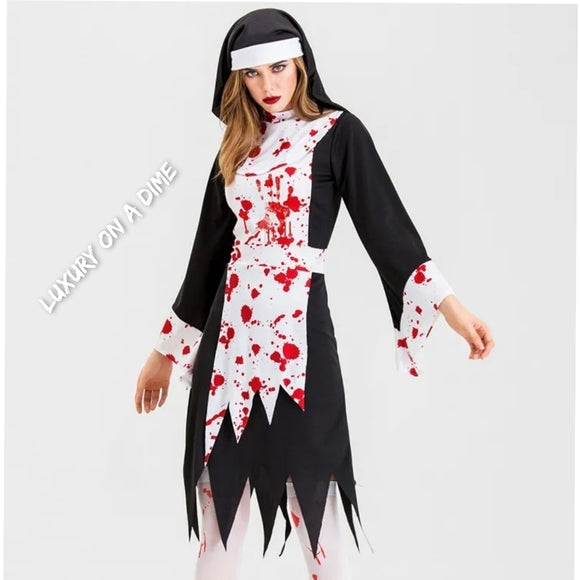 NUN Catholic Vampire Dead Demon Cosplay Dress Adult Halloween Costume Bloody