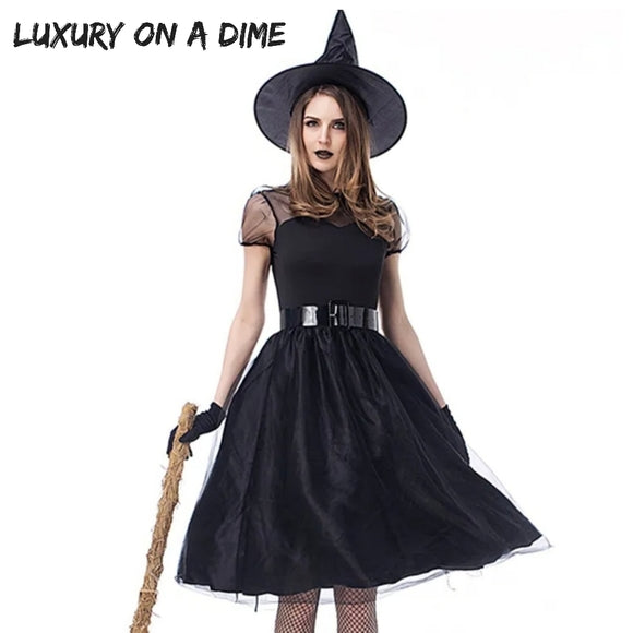 DARK WITCH Modest Adult Halloween Costume Dress Goth Spooky