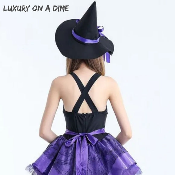 Sexy Witch Adult Woman 4 Piece Halloween Costume High-low Mini Dress Cosplay