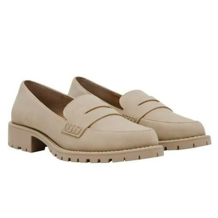 DV Dolce Vita Lug Loafer Crisp Chunky Heel Slip On Shoes Vegan Suede Beige