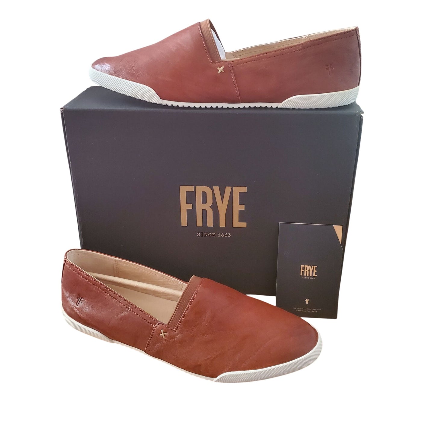 Frye Melanie Women Slip on Shoes Cognac Antique Soft Vintage Leather Loafer