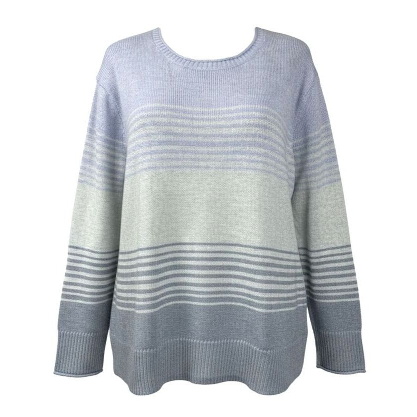 Ella Moss Knit Pullover Soft Sweater Ombre Stripe High-Low Crew Neck Top