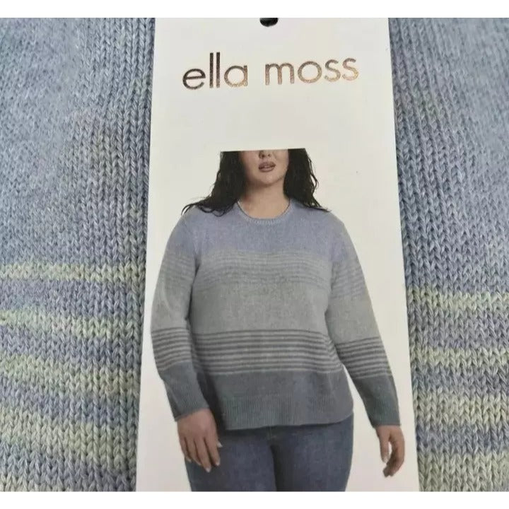 Ella Moss Knit Pullover Soft Sweater Ombre Stripe High-Low Crew Neck Top