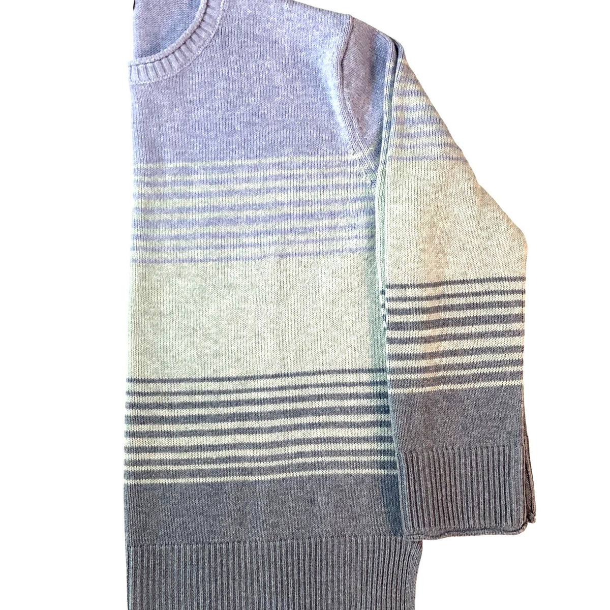 Ella Moss Knit Pullover Soft Sweater Ombre Stripe High-Low Crew Neck Top