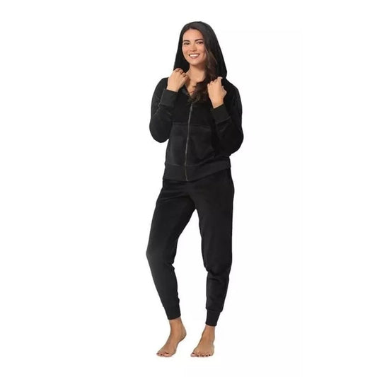 Felina 2 Piece Matching Velour Zip Hoodie Jacket Jogger Pants Set Tracksuit Black