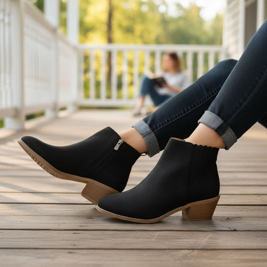 Draper James Elle Bootie Chunky Stacked 2" Block Heel Zip-up Gore Ankle Boots