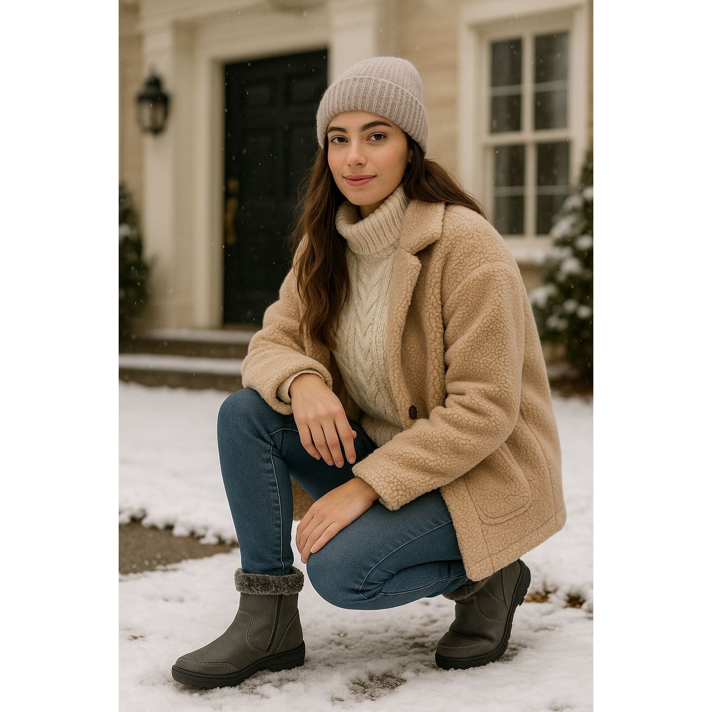 Khombu Boots Woman Outdoor Vegan Faux fur Water-repellent Winter Snow Shoes