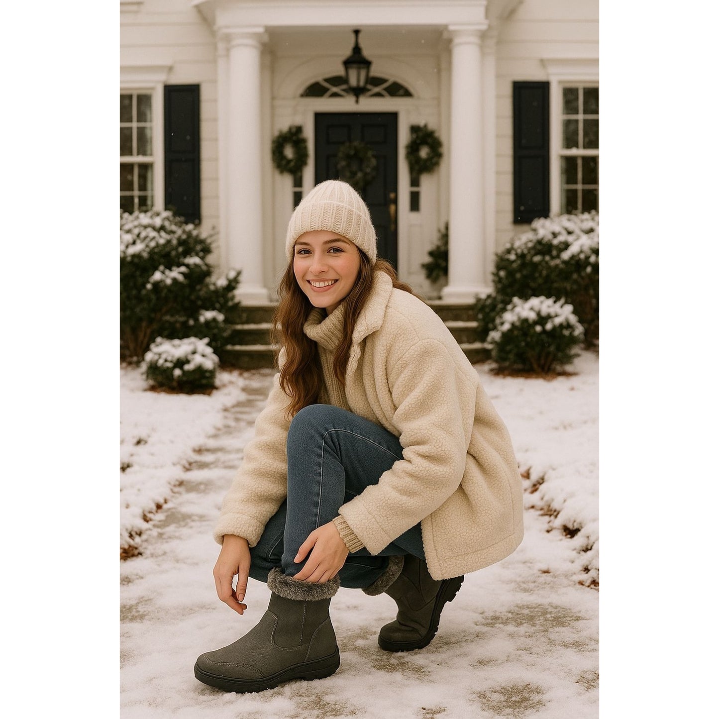 Khombu Boots Woman Outdoor Vegan Faux fur Water-repellent Winter Snow Shoes