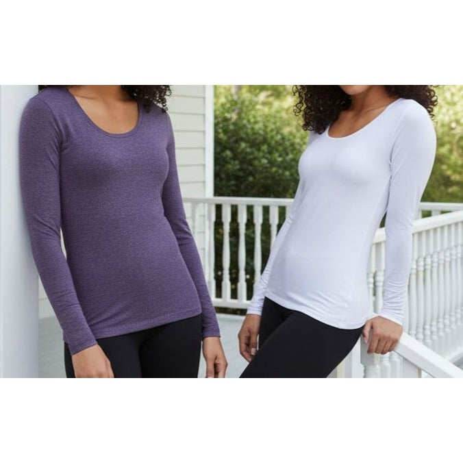 32 Degrees Heat 2 Pack Women Lightweight Long Sleeve Base Layer Shirt White Purple Top
