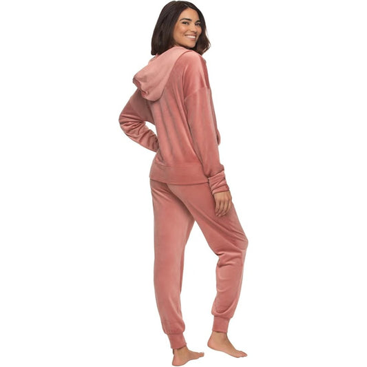 Felina 2 Piece Matching Velour Zip Hoodie Jacket Jogger Pants Set Tracksuit Pink