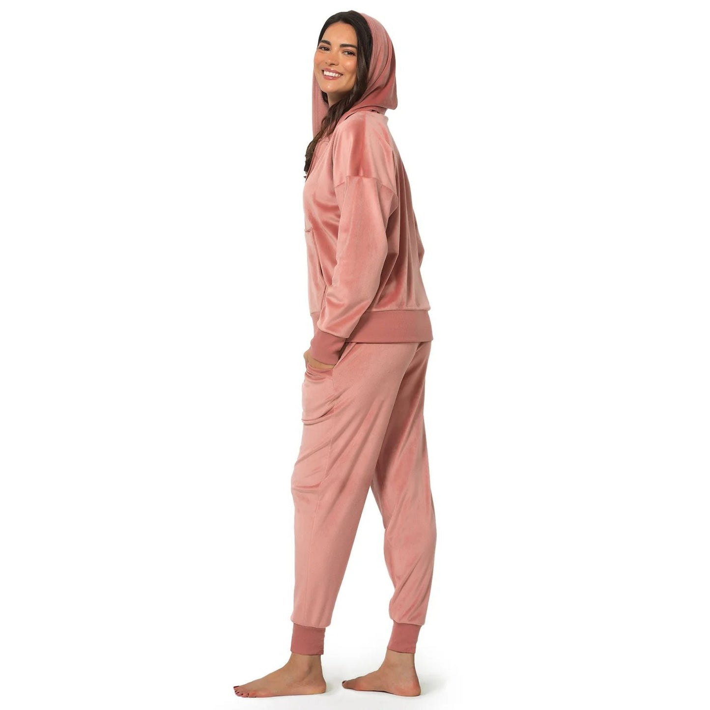 Felina 2 Piece Matching Velour Zip Hoodie Jacket Jogger Pants Set Tracksuit Pink