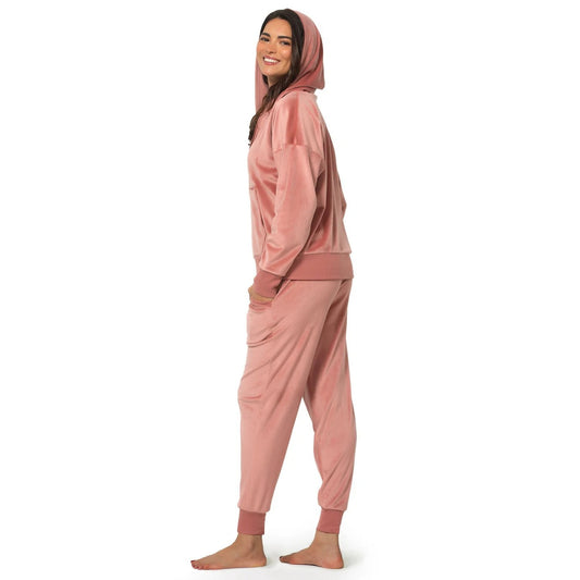 Felina 2 Piece Matching Velour Zip Hoodie Jacket Jogger Pants Set Tracksuit Pink