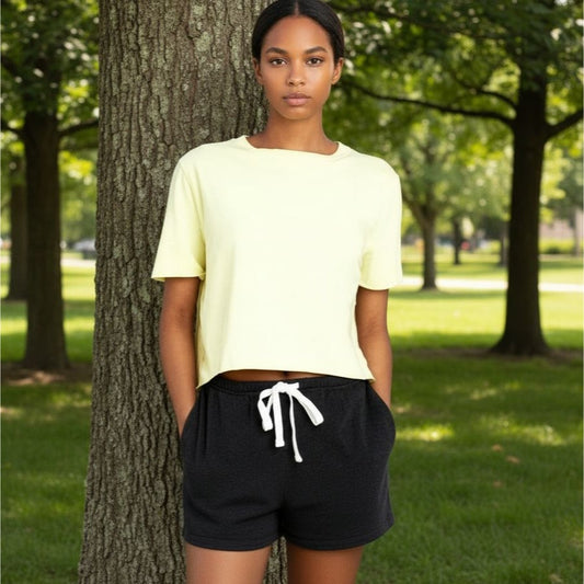 Colsie Shirt Crop Top Short Sleeve Lightweight Tee Cut Raw Hem Exposed Seams
