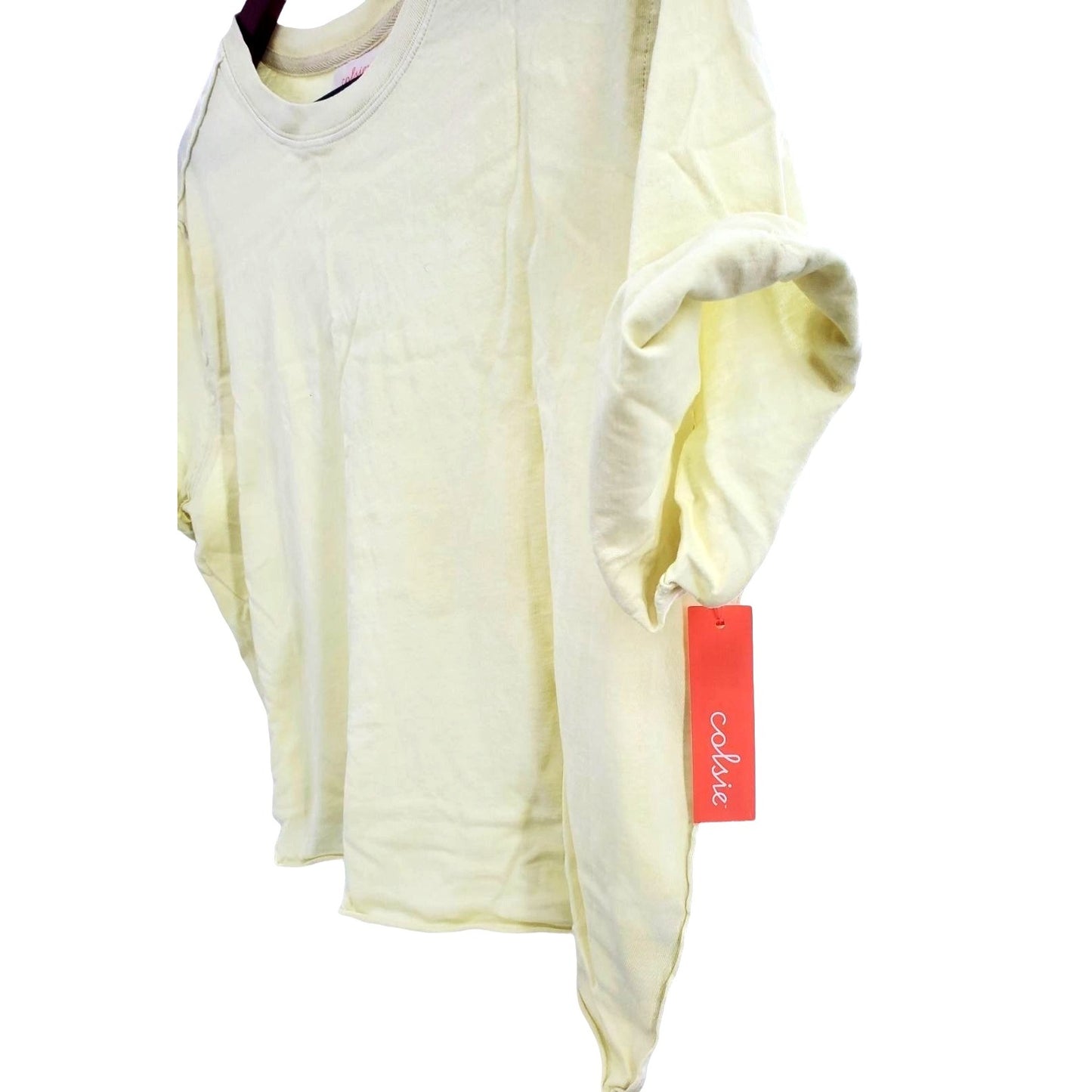 Colsie Shirt Crop Top Short Sleeve Lightweight Tee Cut Raw Hem Exposed Seams