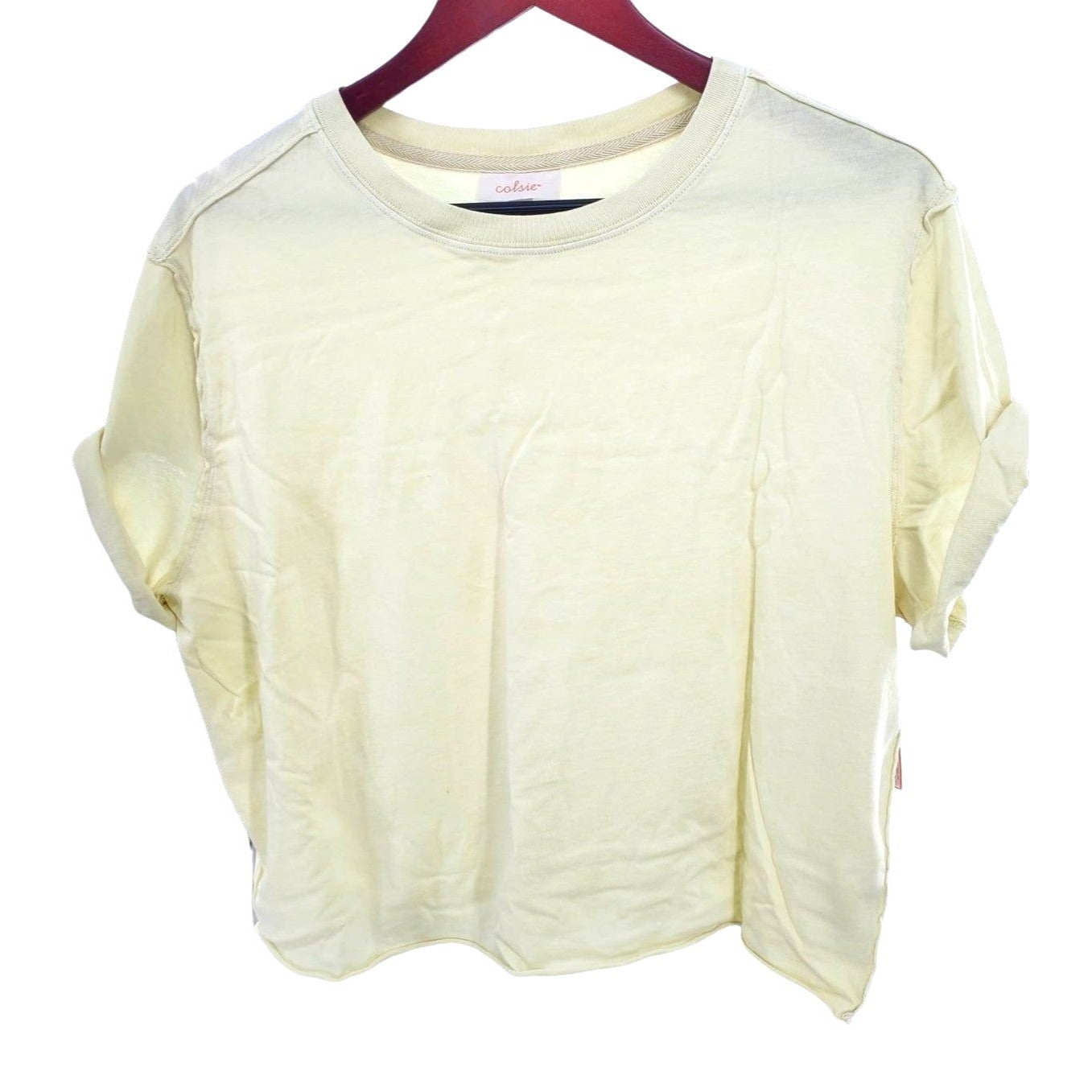 Colsie Shirt Crop Top Short Sleeve Lightweight Tee Cut Raw Hem Exposed Seams