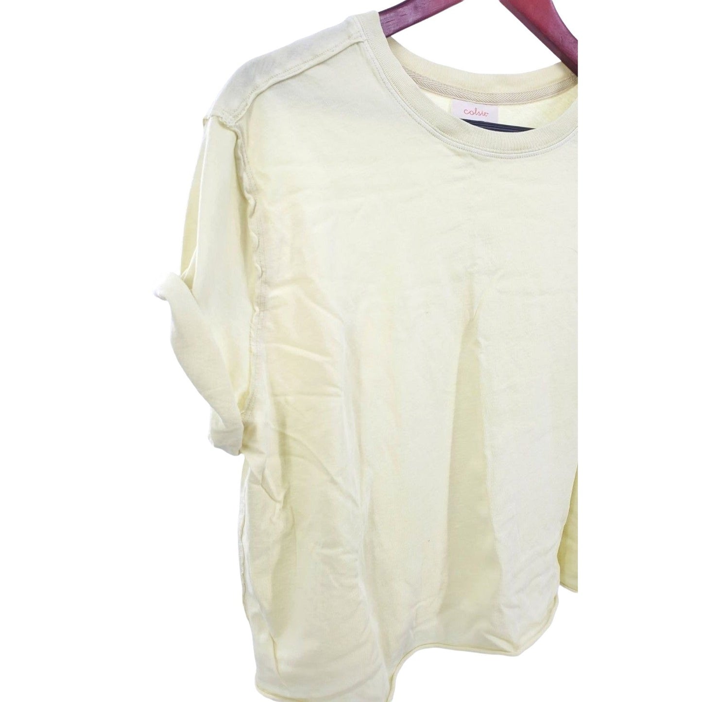 Colsie Shirt Crop Top Short Sleeve Lightweight Tee Cut Raw Hem Exposed Seams