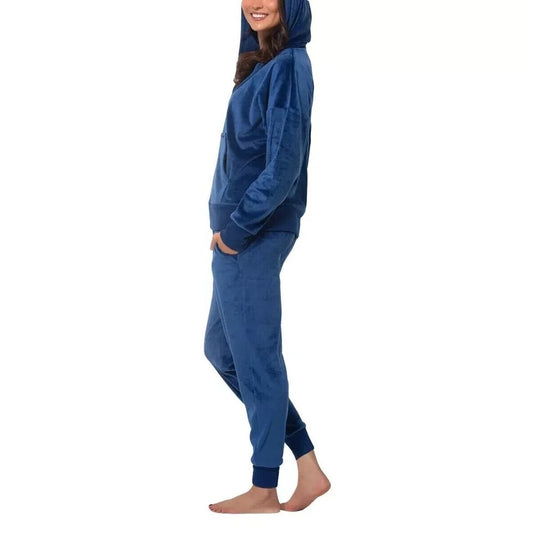 Felina 2 Piece Matching Velour Zip Hoodie Jacket Jogger Pants Set Tracksuit Blue