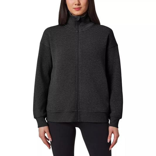 Mondetta Women's Heathered Full-Zip Fleece Jacket High Collar Mock Neck Gray