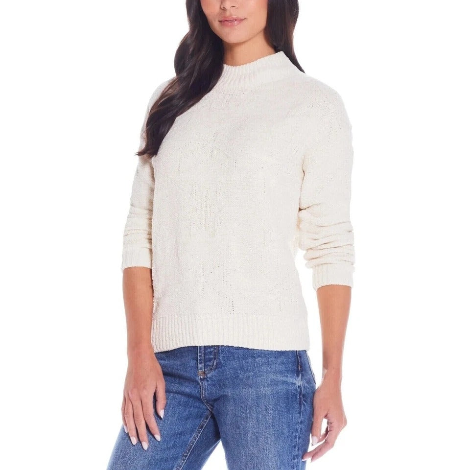 Weatherproof Vintage Women's Knit Sweater Gold Metallic Long Sleeve Pullover Knitwear Cream