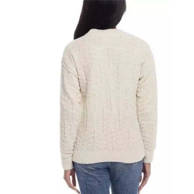Weatherproof Vintage Women's Knit Sweater Gold Metallic Long Sleeve Pullover Knitwear Cream