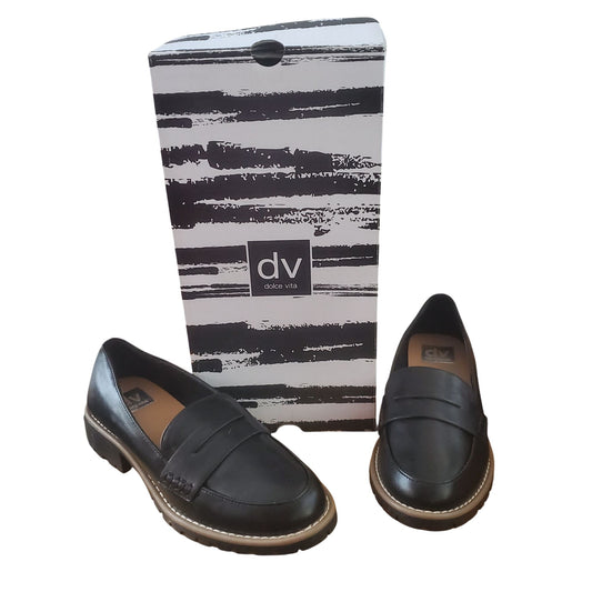 DV Dolce Vita Lug Loafer Crisp Chunky Heel Slip On Shoes Vegan Suede Black