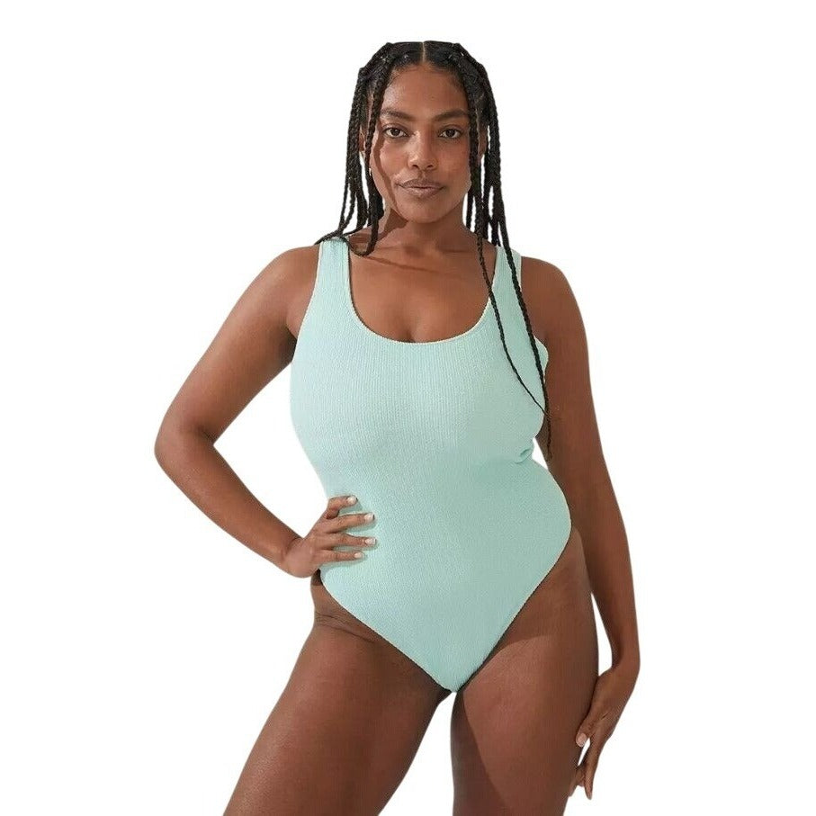 Cotton On Honeydew Melon Crinkle Open Back Cheeky Swimwear One-Piece Swimsuit