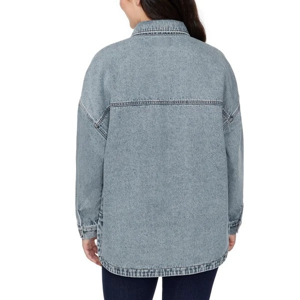 Hudson Womens Denim Button-up Top Shacket Oversized Boyfriend Fit Cotton Shirt Jacket