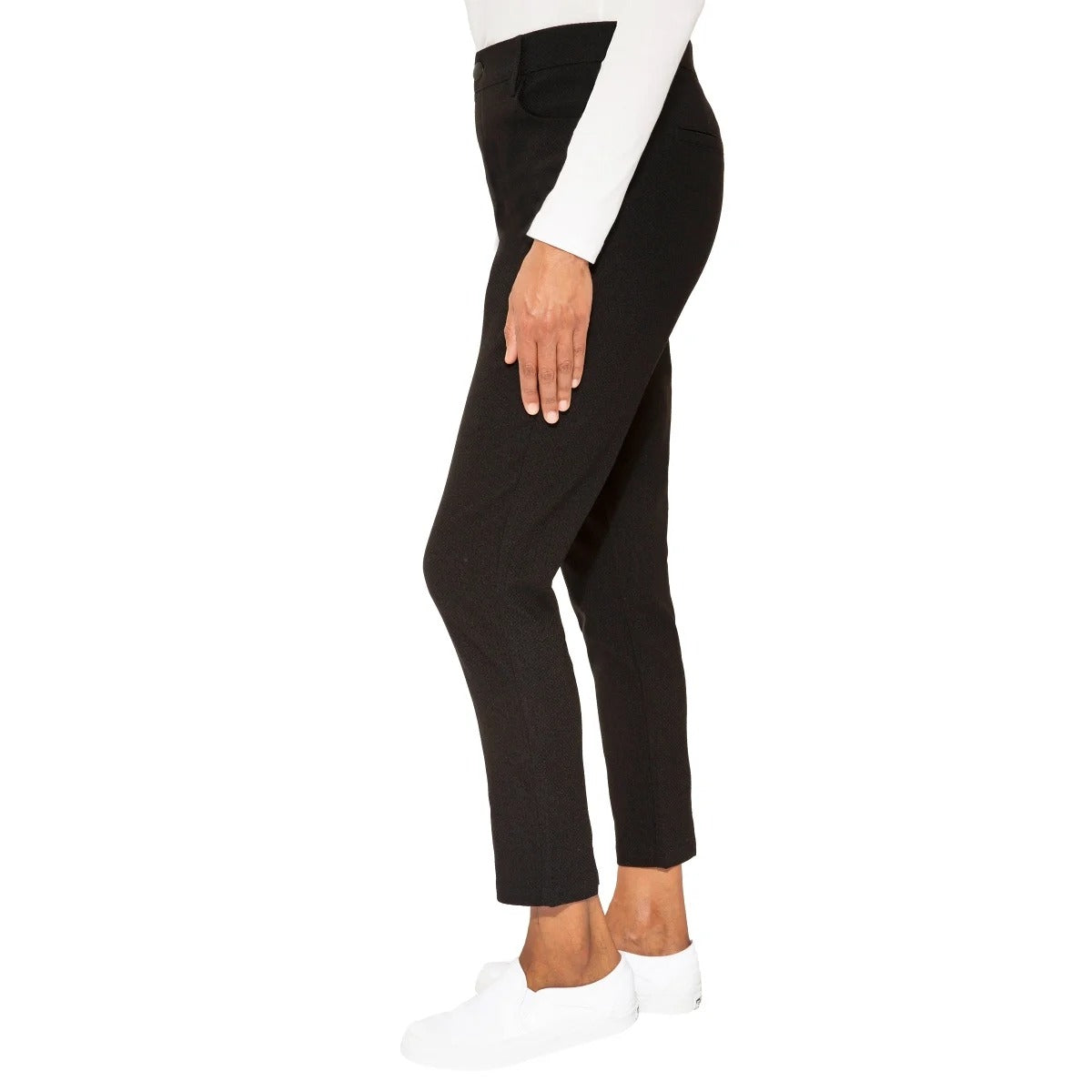 Mario Serrani Women Textured Pull-On Ankle Pants Slit Hem Stretch Slim Fit