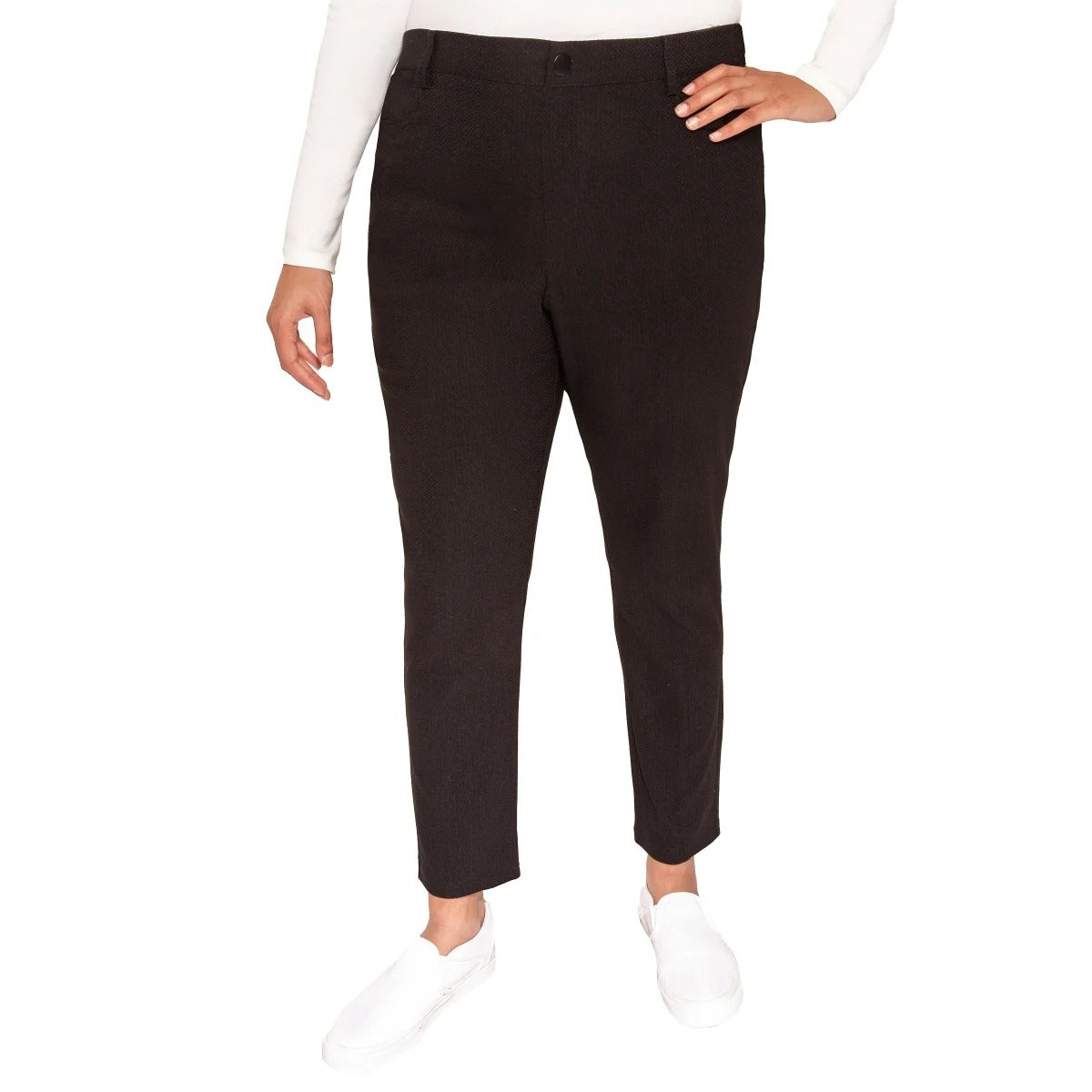 Mario Serrani Women Textured Pull-On Ankle Pants Slit Hem Stretch Slim Fit