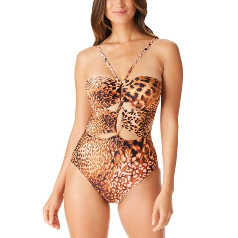 Bar III Keyhole Glam Cheetah One-piece Swimsuit Push-up Bra Cutout Swimwear