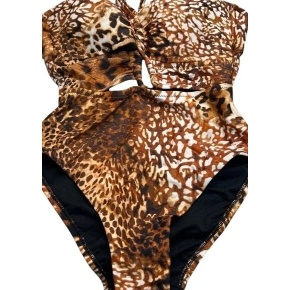 Bar III Keyhole Glam Cheetah One-piece Swimsuit Push-up Bra Cutout Swimwear