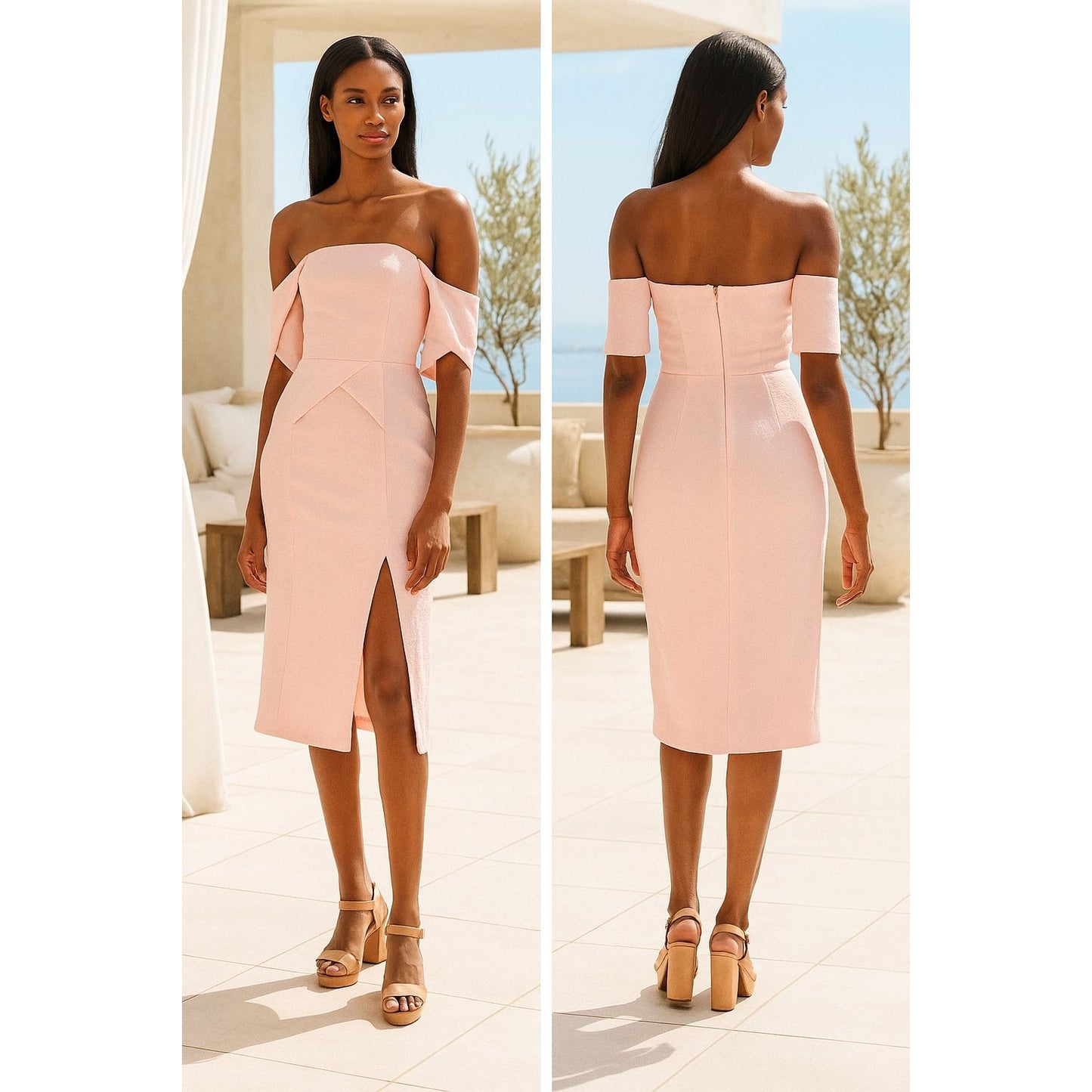 ELLIAT Dress Acacia Textured Removable Straps Off Shoulder Strapless Pleated