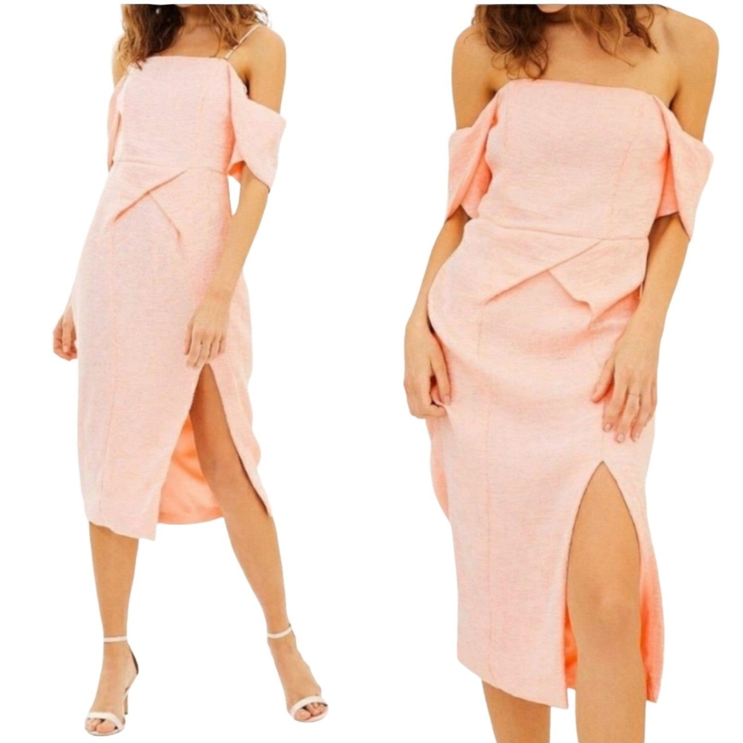 ELLIAT Dress Acacia Textured Removable Straps Off Shoulder Strapless Pleated