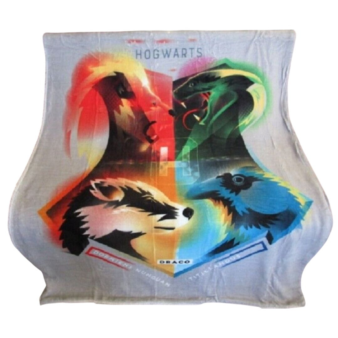 Harry Potter 50x60 Sherpa Plush Blanket Hogwarts Crest Slytherin Ron Hermione Licenced Warner Bros. Throw