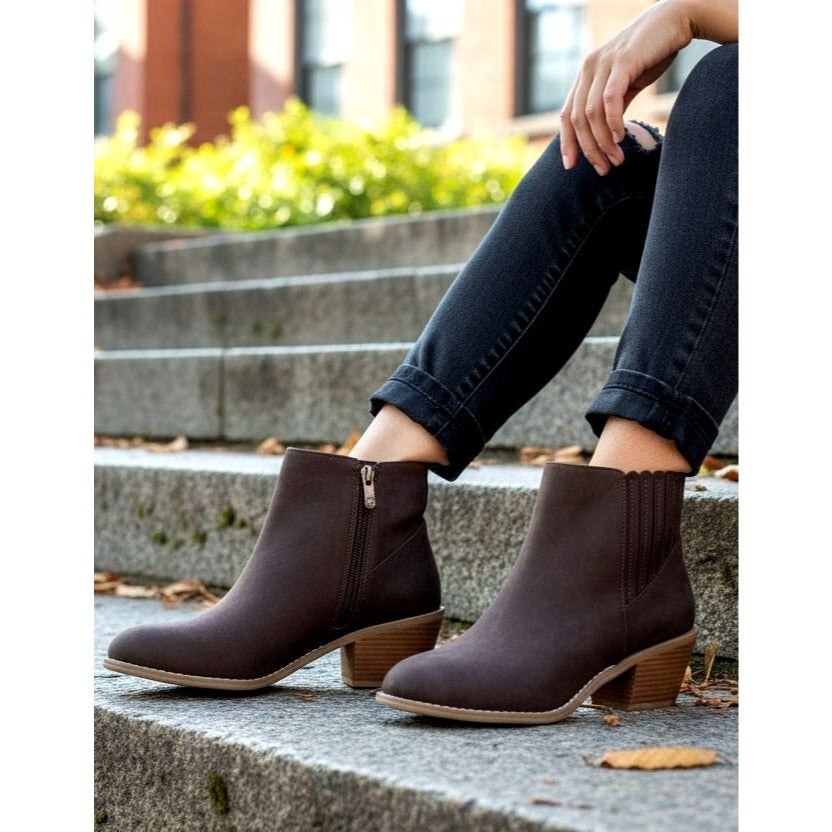 Draper James Elle Bootie Chunky Stacked 2" Block Heel Zip-up Gore Ankle Boots