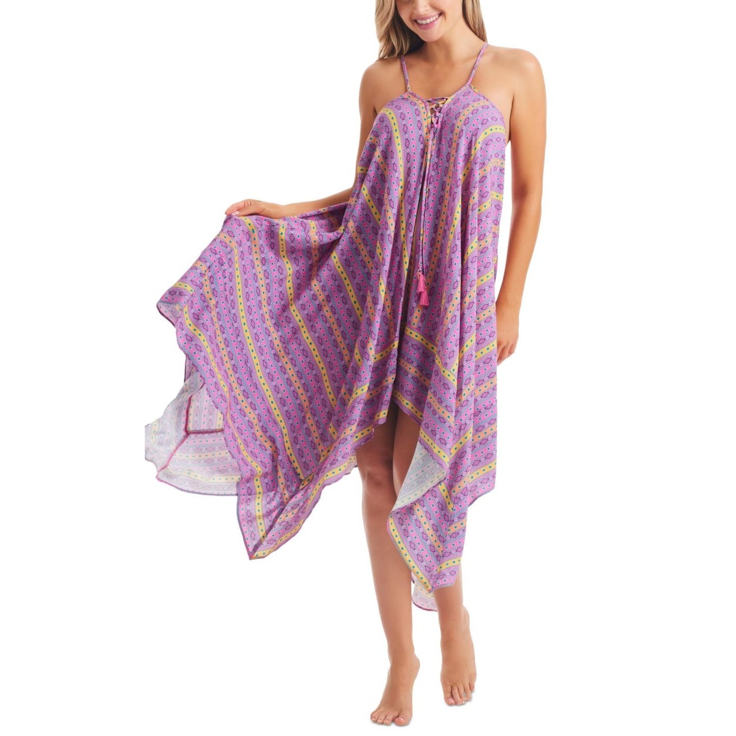 Jessica Simpson Swimwear Cover-up Dress Shine Bright Tulip Handkerchief Hem Bathing Suit Cover