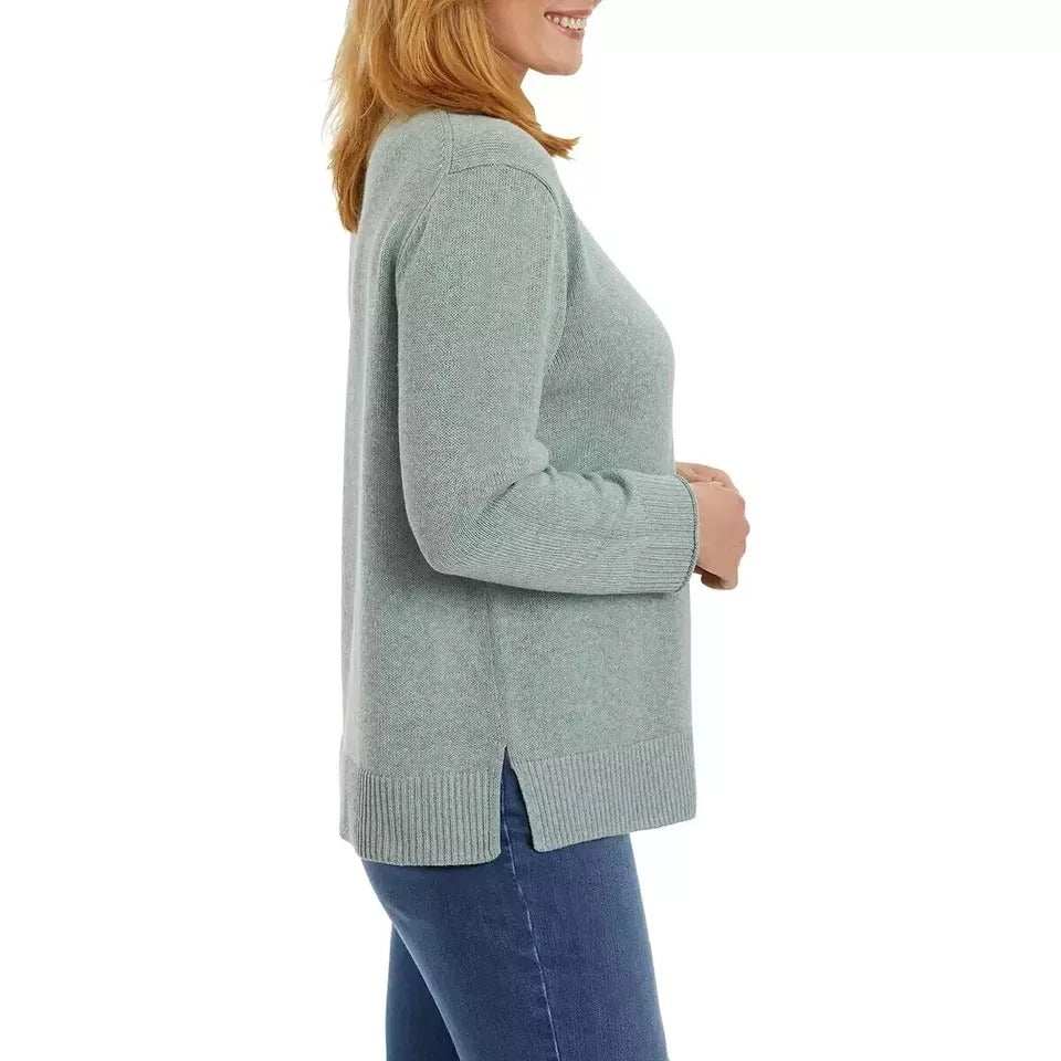 Ella Moss Womens Crew Neck Soft Knit Pullover Sweater Long Sleeve Knitwear High-Low Top Green