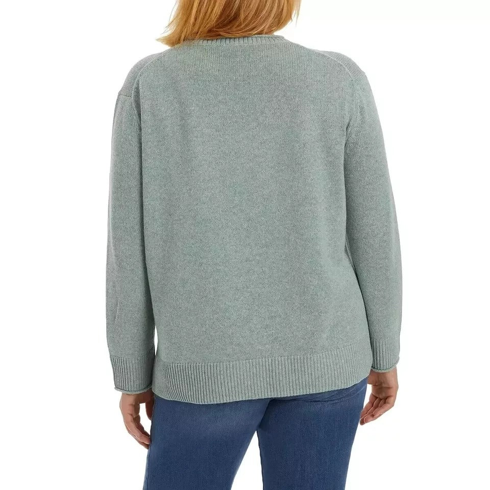 Ella Moss Womens Crew Neck Soft Knit Pullover Sweater Long Sleeve Knitwear High-Low Top Green