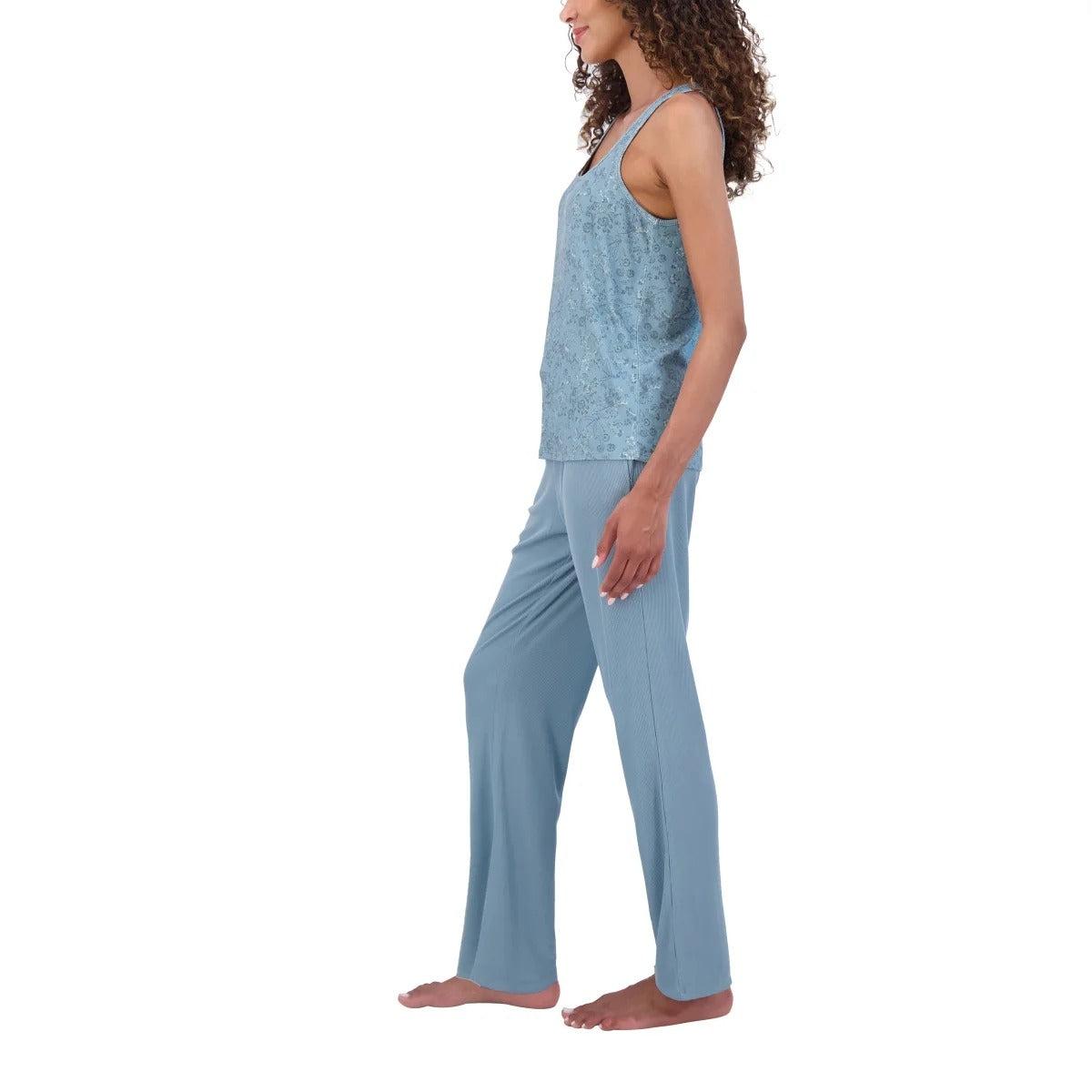 Live2Lounge 3-piece Women's Loungewear Set Cardigan Sleeveless Tank Top Pants Cooling Breathable Blue