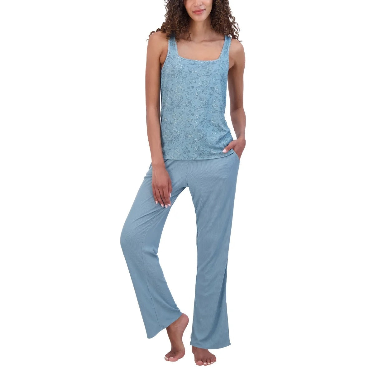 Live2Lounge 3-piece Women's Loungewear Set Cardigan Sleeveless Tank Top Pants Cooling Breathable Blue