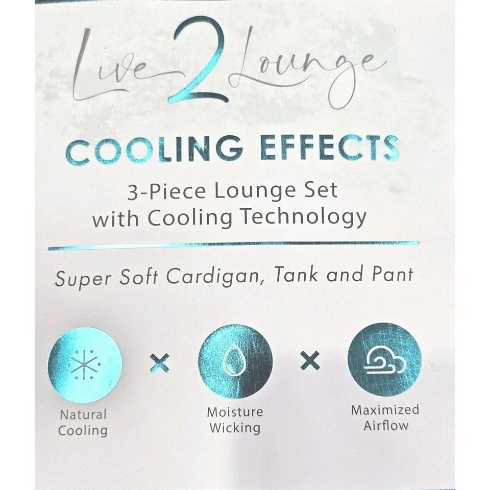 Live2Lounge 3-piece Women's Loungewear Set Cardigan Sleeveless Tank Top Pants Cooling Breathable Blue