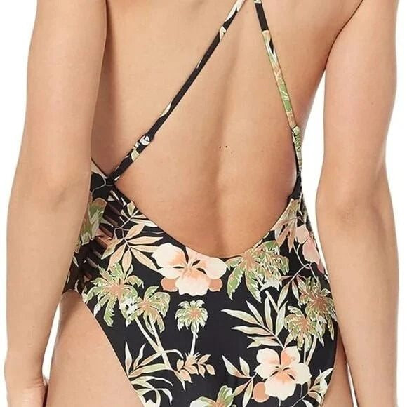 Volcom Swim For The Tide One-piece Tropical V-Neck Keyhole Swimwear Convertible Bathingsuit