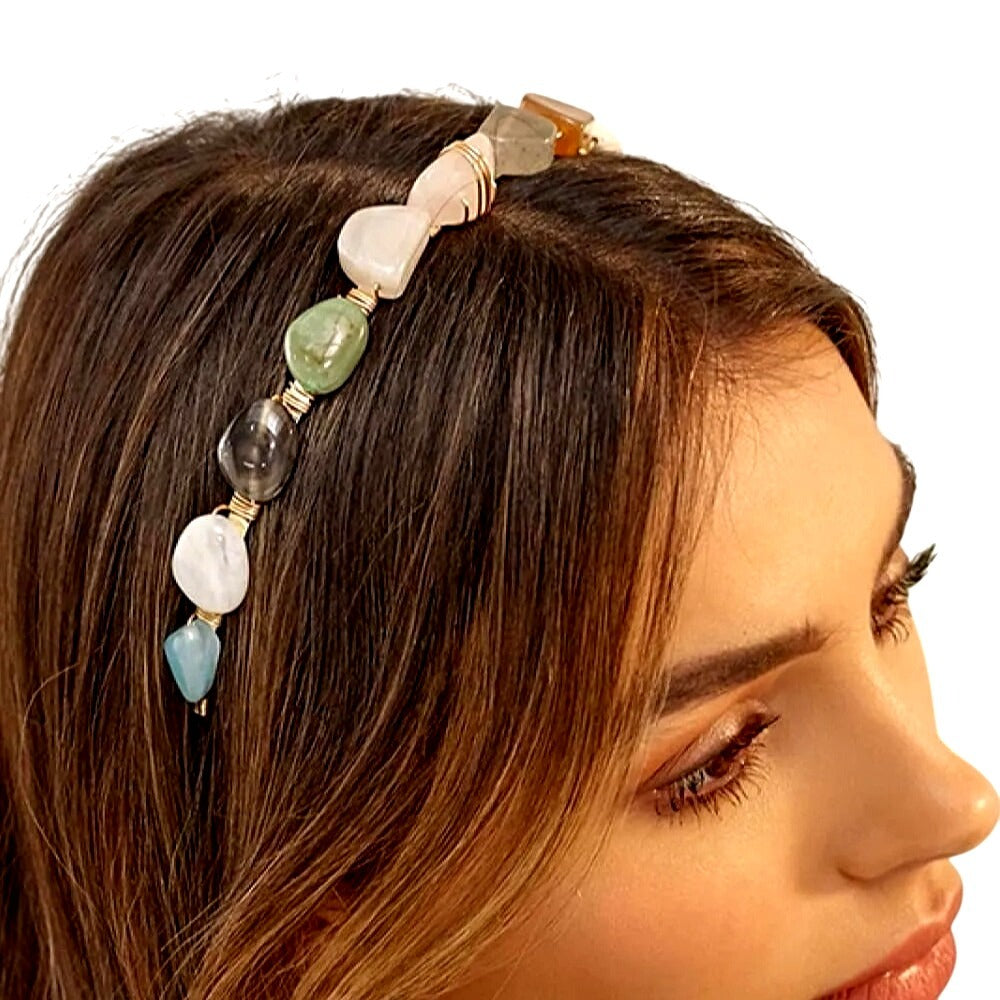 Resin Stone Headband Copper Wrap Goddess Celestial Non-slip Hair Band Accessory